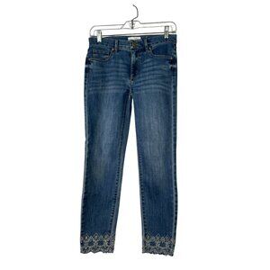 Loft Womens Skinny Crop Jeans With Embroidered Hem Size 24/00